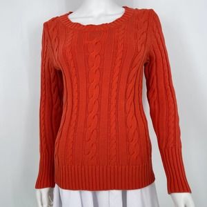 J Crew Womens Cable Knit Orange Cotton Sweater Small